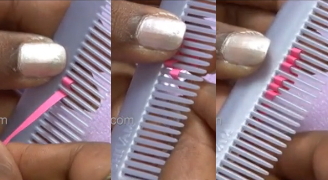 mid tooth of the comb by inserting paper strip through it