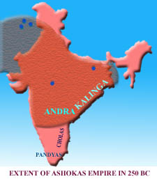 Extent of Ashoka's empire in 250 B.C 