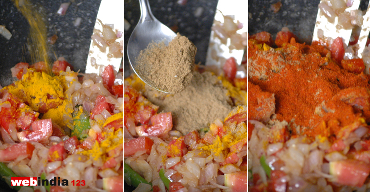 turmeric powder, coriander powder, garam masala
