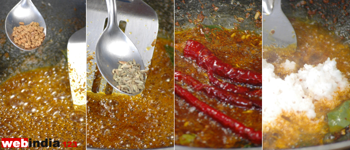 fenugreek, cumin, dry red chillies, curry leaves, & grated coconut