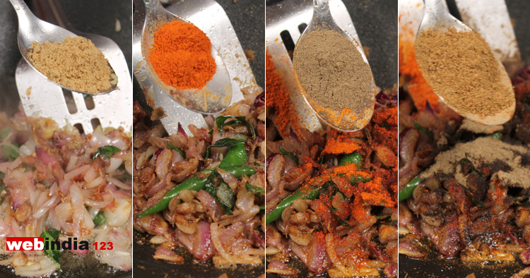 coriander powder, chilly powder, pepper powder, garam masala