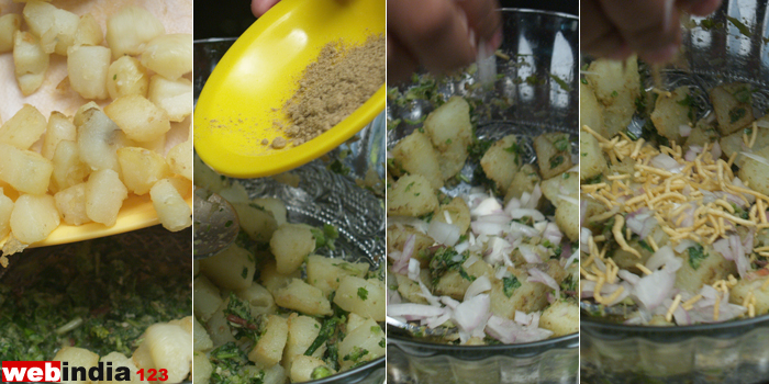 chopped onion, sev and salt