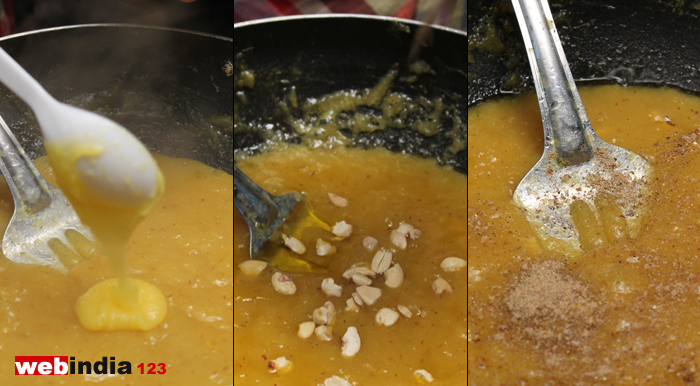 ghee, fried cashew nuts along with cardamom powder