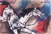 a horse painting of M.F.Hussain