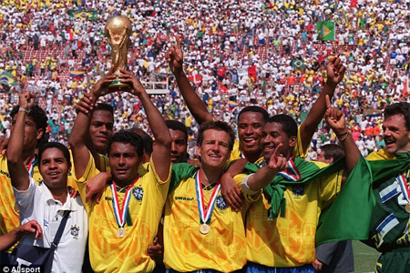 Golden ball winner Romário holding the FIFA World Cup trophy