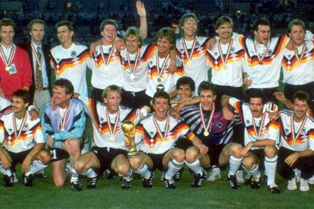 German Captain Lothar Matthäus holding the FIFA World Cup trophy