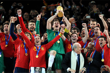Captain Iker Casillas of Spain holding the FIFA World Cup